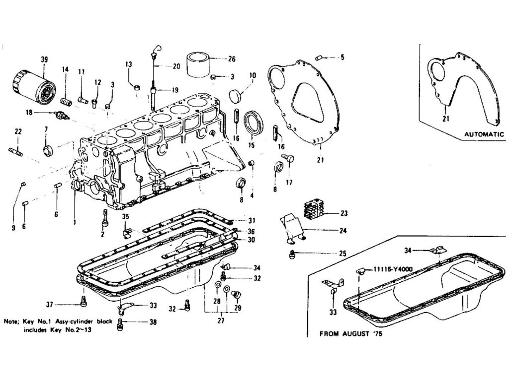 Datsun Z Cylinder Block, Oil Pan & Oil Filter Element L28E