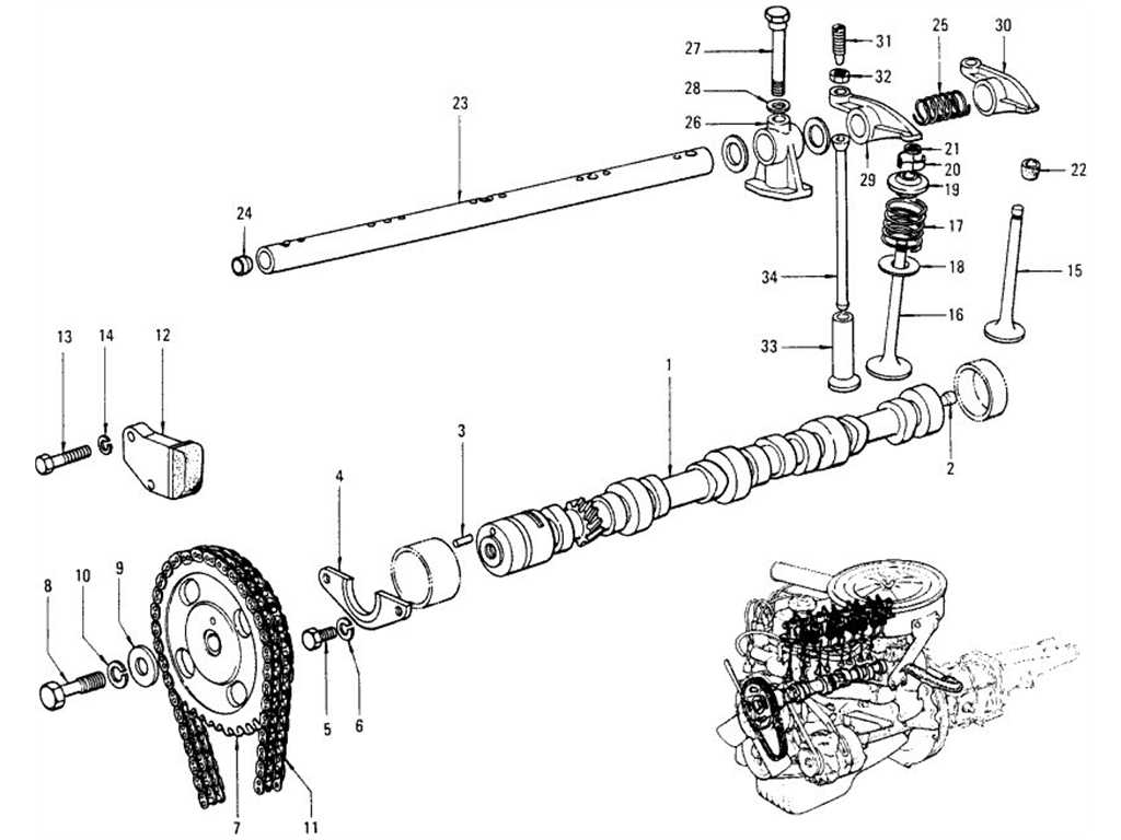 Camshaft, valve, sprocket & chain